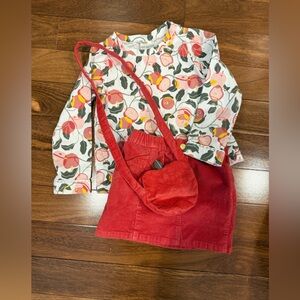 Max Studio Kids Floral Top and Orange  Corduroy Skirt and Matching Purse